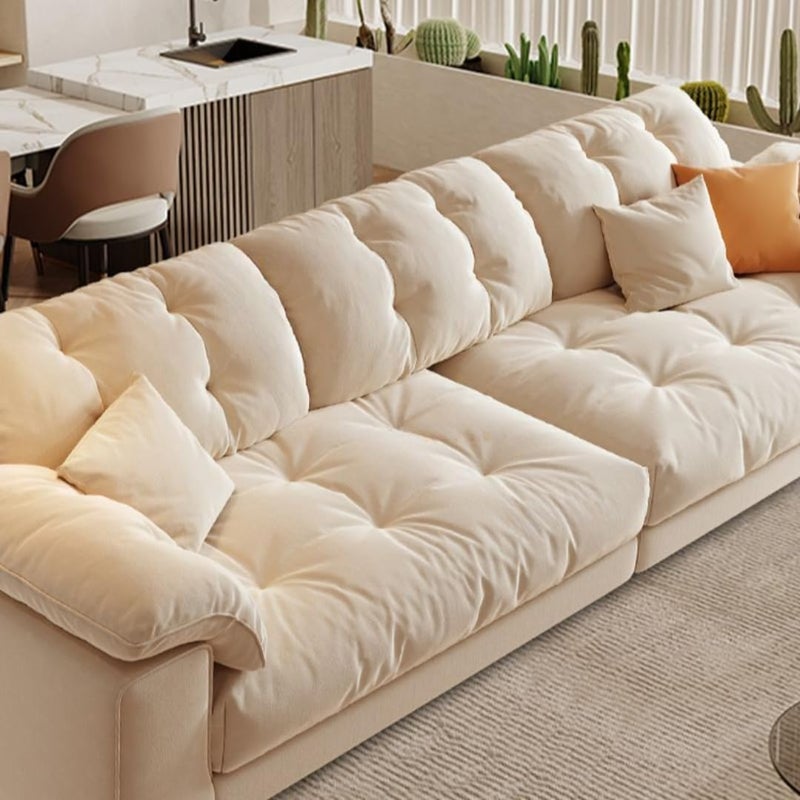 Comfynest Minimalist Sofa Couch – Cream Upholstered Tufted Back Sofa with Pillow Top Arms & Concealed Support - Image 1